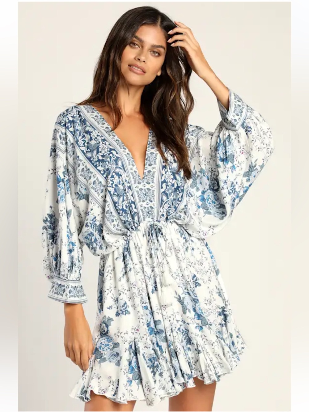 NWT Lulus Roamin' Holiday Blue and White Print Mini Dress